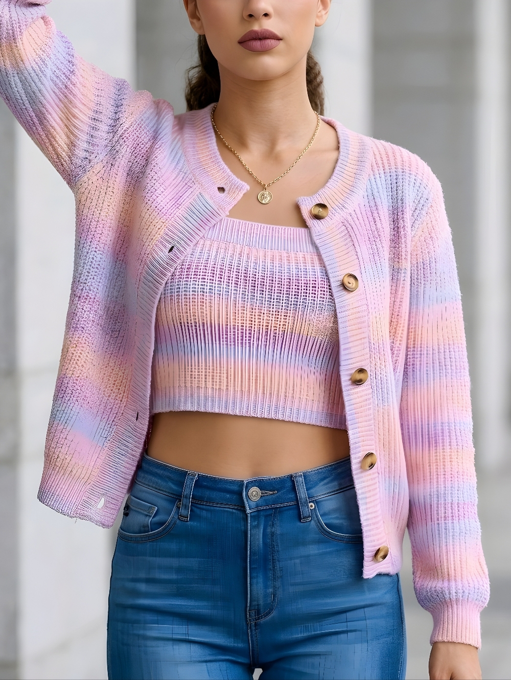 Mabelinda Pastel Striped Cardigan Set - Picture 7 of 11